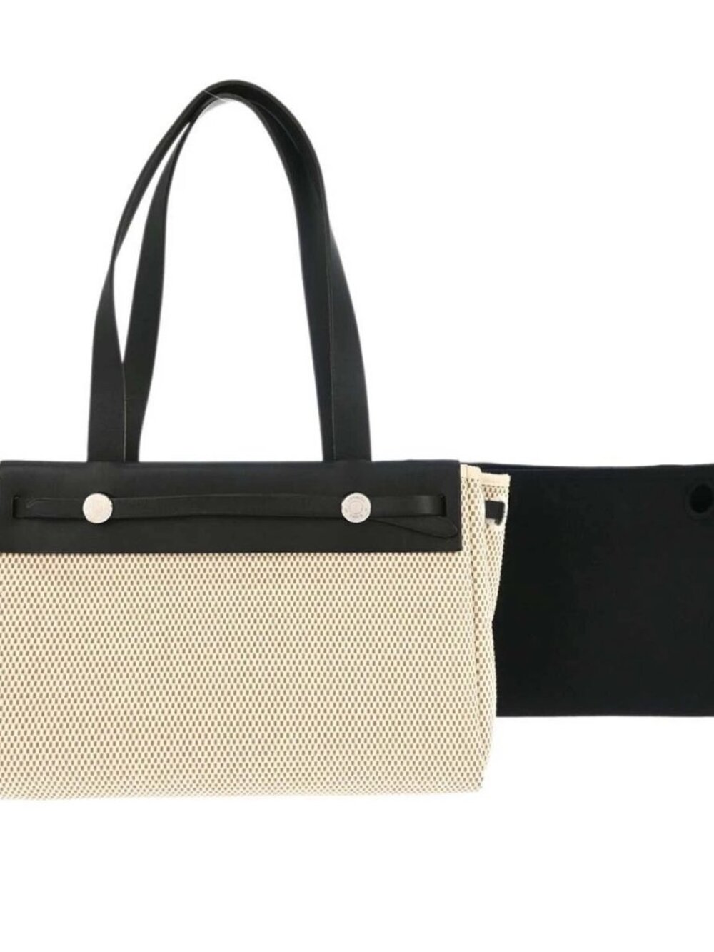 Hermes Beige Black Toile GM Officier Herbag Cabas PM 2 in 1 Handbag C□H 179334